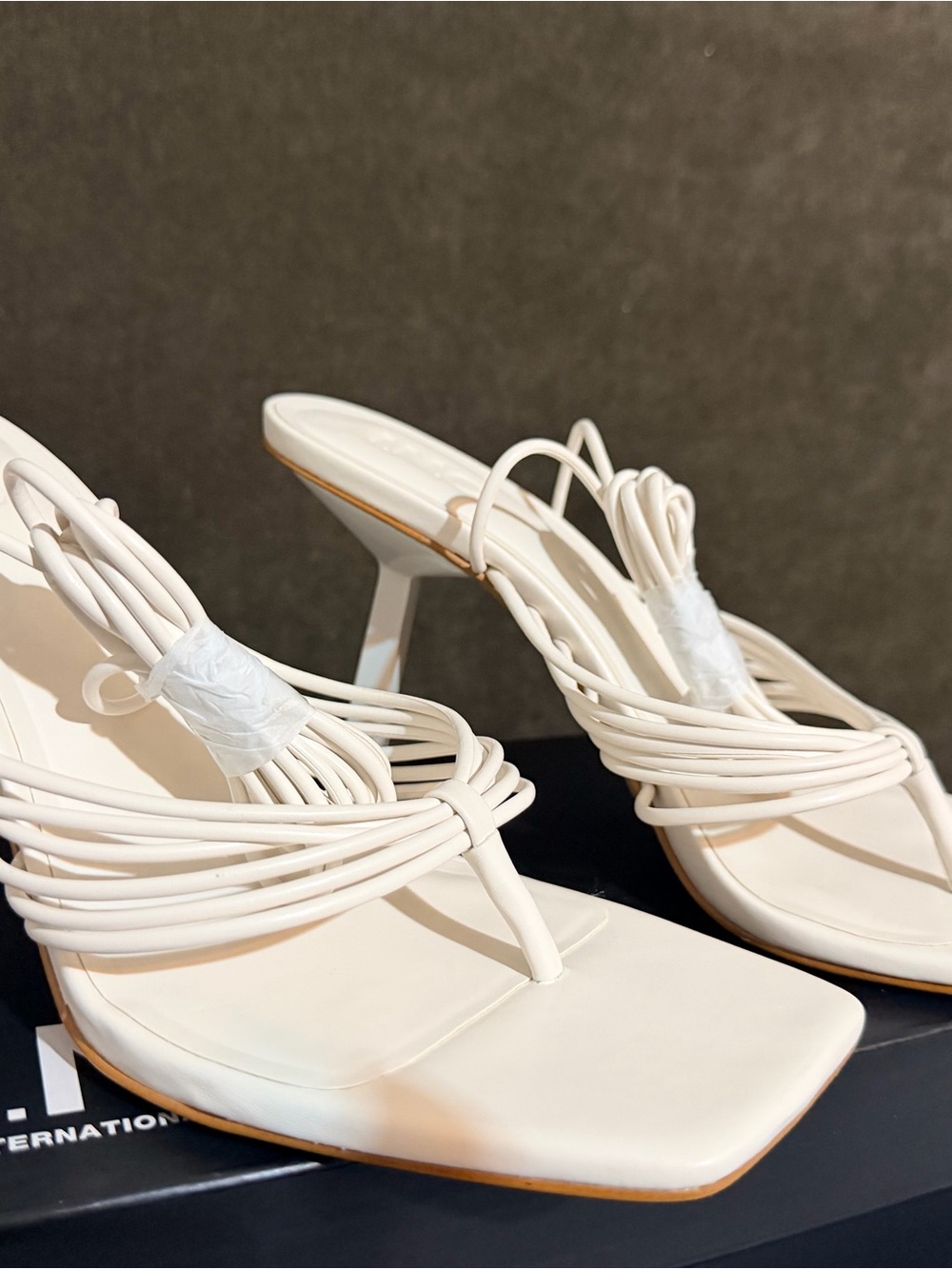 INC International Concepts White Strappy Square-Toe Heeled Sandals